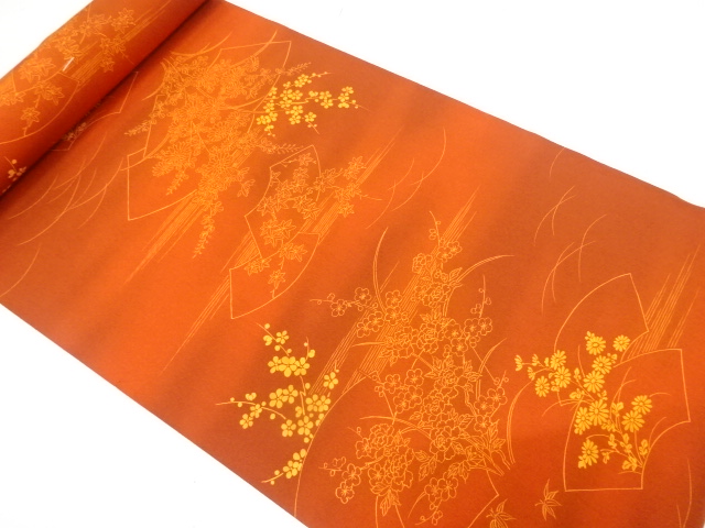 アンティーク　地紙に草花模様織り出し　羽尺反物